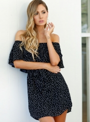 Women's Polka Dot Slash Neck Off Shoulder Dress