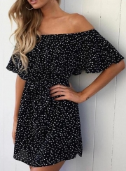 Women's Polka Dot Slash Neck Off Shoulder Dress