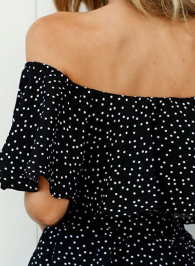 Women's Polka Dot Slash Neck Off Shoulder Dress stylesimo.com
