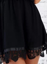 Women's Fashion Solid Lace off Shoulder Ruffle Mini Dress