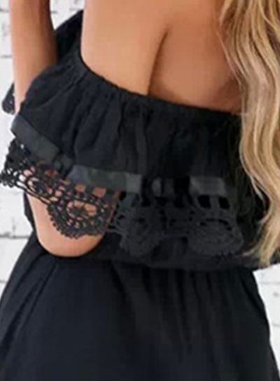 Women's Fashion Solid Lace off Shoulder Ruffle Mini Dress stylesimo.com