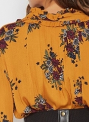 Women'sFashion  Floral V Neck Long Sleeve Ruffle Mini Dress