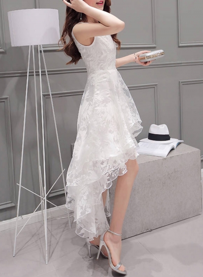 Women's Elegant Solid Sleeveless High Low Organza Dress stylesimo.com