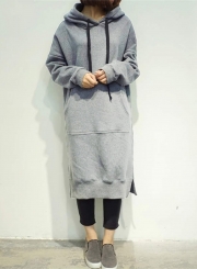 Women's Solid Loose Fit Long Hoodie with Pocket