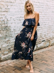 Women's Floral Printed Slash Neck Off Shoulder Maxi Dresses