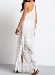 Women's Spaghetti Strap V Neck Sleeveless Lace Maxi Beach Dress