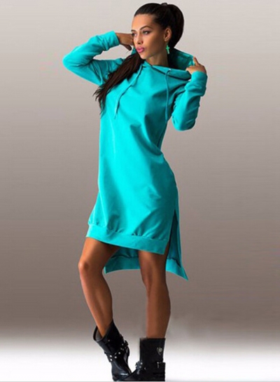 Women's Fashion Solid Long Sleeve High Low Hoodie STYLESIMO.com