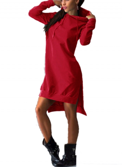 Women's Fashion Solid Long Sleeve High Low Hoodie STYLESIMO.com