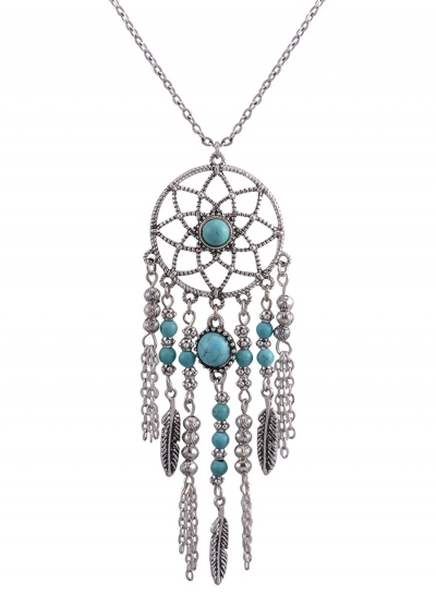 Women's Boho Turquoise Dreamcatcher Pendant Necklace stylesimo.com