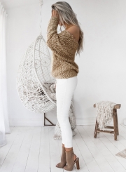 Women's Fashion off Shoulder Long Sleeve Loose Fit Knit Sweater