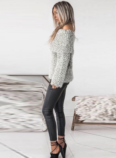 Women's Fashion off Shoulder Long Sleeve Loose Fit Knit Sweater stylesimo.com