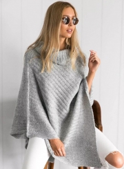 Women's Casual Asymmetric High Neck Solid Pullover Sweaters