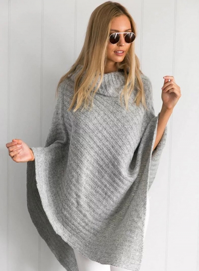 Women's Casual Asymmetric High Neck Solid Pullover Sweaters stylesimo.com
