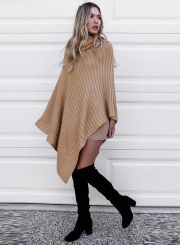 Women's Casual Asymmetric High Neck Solid Pullover Sweaters
