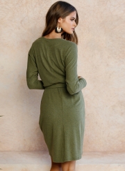 Women's Solid Long Sleeve Round Neck Slim Dress