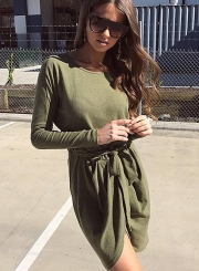 Women's Solid Long Sleeve Round Neck Slim Dress