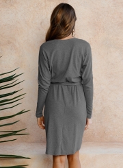 Women's Solid Long Sleeve Round Neck Slim Dress