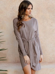 Women's Solid Long Sleeve Round Neck Slim Dress