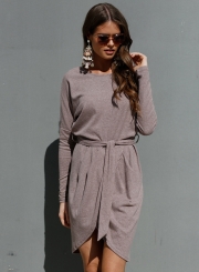 Women's Solid Long Sleeve Round Neck Slim Dress