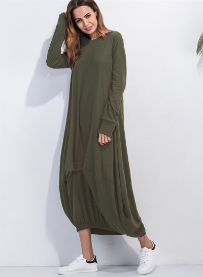 Women's Long Sleeve Loose Fit Solid Maxi Dress