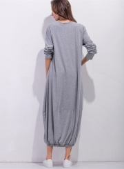 Women's Long Sleeve Loose Fit Solid Maxi Dress