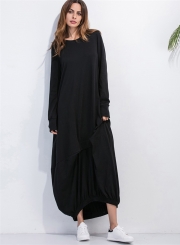 Women's Long Sleeve Loose Fit Solid Maxi Dress