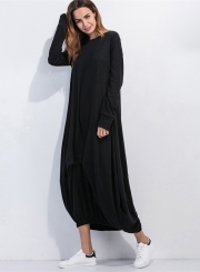 Women's Long Sleeve Loose Fit Solid Maxi Dress