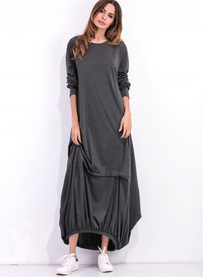 Women's Long Sleeve Loose Fit Solid Maxi Dress LEXELFASHIONINTSHOPS.com