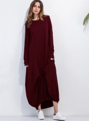 Women's Long Sleeve Loose Fit Solid Maxi Dress