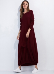 Women's Long Sleeve Loose Fit Solid Maxi Dress