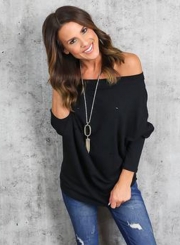 Women's Fashion off Shoulder Long Sleeve Ripped Loose Fit Tee