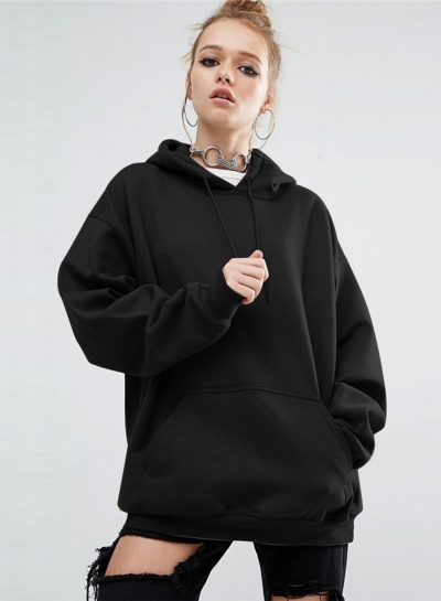 Women's Solid Loose Fit Kangaroo Pocket Pullover Hoodie LEXELFASHIONINTSHOPS.com