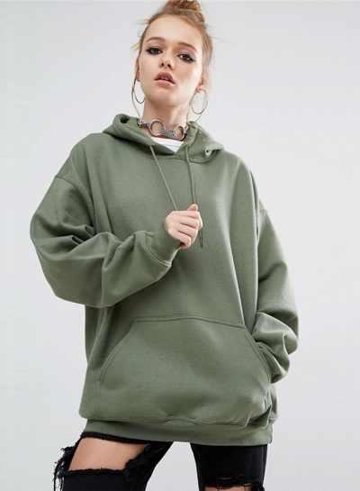 Women's Solid Loose Fit Kangaroo Pocket Pullover Hoodie YOUYOUFASHIONEC.com