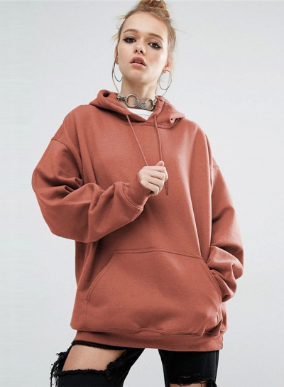 Women's Solid Loose Fit Kangaroo Pocket Pullover Hoodie LEXELFASHIONINTSHOPS.com