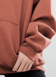 Women's Solid Loose Fit Kangaroo Pocket Pullover Hoodie