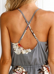 Women's Spaghetti Strap V Neck Sleeveless Floral Print Jumpsuit