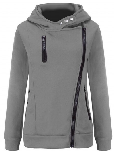 Women's Casual Long Sleeve Zipper Solid Hoddies STYLESIMO.com