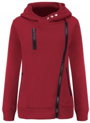 Women's Casual Long Sleeve Zipper Solid Hoddies