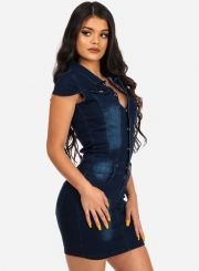 Women's Short Sleeve Bodycon Denim Mini Dress