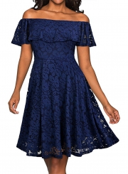 Women's Elegant off Shoulder Short Sleeve Lace A-line Party Dress