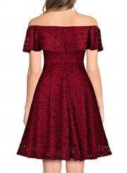 Women's Elegant off Shoulder Short Sleeve Lace A-line Party Dress