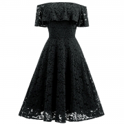 Women's Elegant off Shoulder Short Sleeve Lace A-line Party Dress