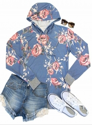 Women's Fashion Floral Long Sleeve Pullover Hoodie with Pocket