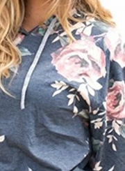 Women's Fashion Floral Long Sleeve Pullover Hoodie with Pocket