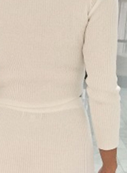 Women's Fashion Solid Long Sleeve Crop Top Midi Skirt 2 Piece Set