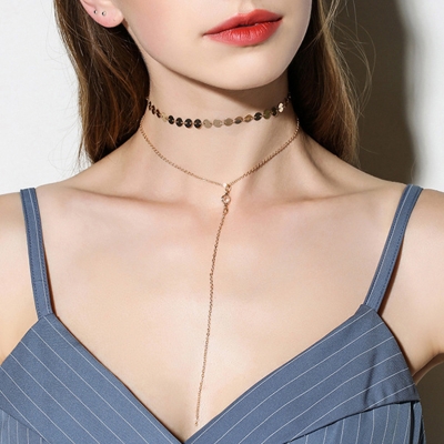 Women's Lariat Sequins Pendant Long Chain Choker Necklace stylesimo.com