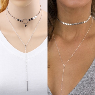 Women's Lariat Sequins Pendant Long Chain Choker Necklace STYLESIMO.com