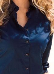 Women's Solid Long Sleeve Button down Chiffon Shirt