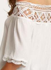 Women's Casual off Shoulder Half Sleeve Lace Panel Blouse