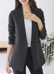 Women's Solid Long Sleeve One Button Blazer